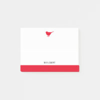 Bright Red Bird & Border on White avec nom
