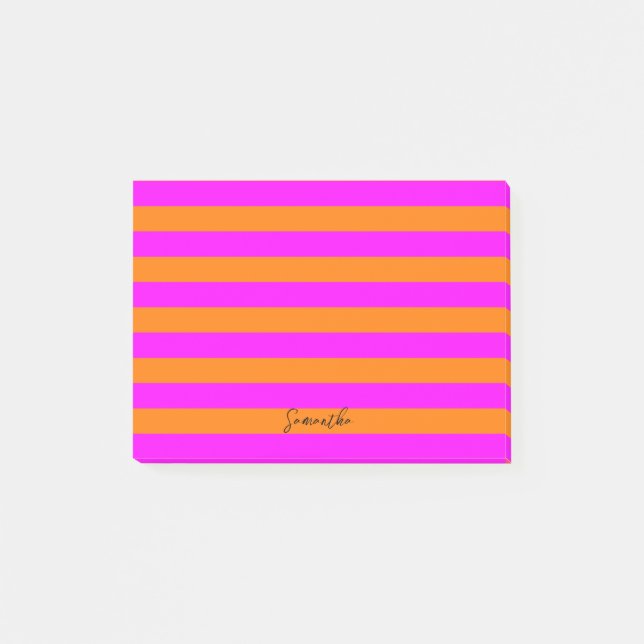 Post-it® Bright rose orange rayures avec lignes personnalis (Devant)