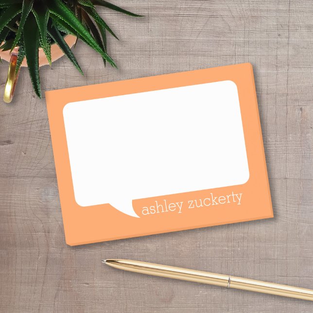 Post-it® Bubble Orange and White Talk Nom personnalisé (Personalized post-it notes with a talk bubble and your name.)