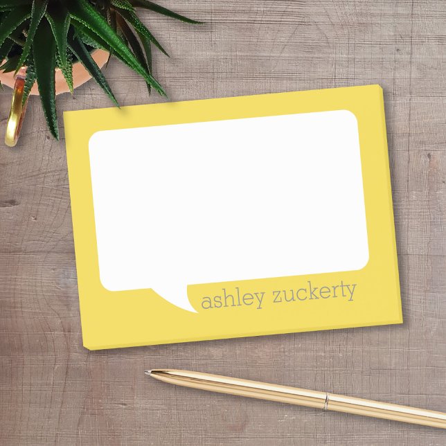 Post-it® Buble de discussion jaune et gris Ajouter un nom (Personalized post it notes with low quantity. Add your personal touch.)