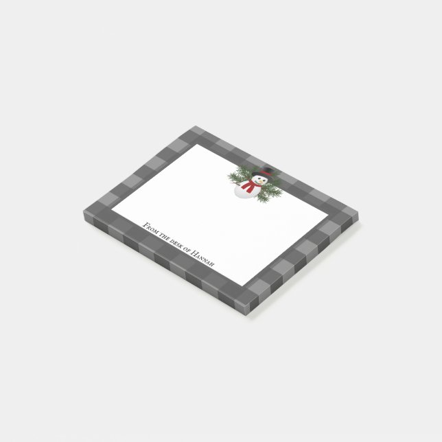 Post-it® Buffle Snowman Souriant Plaid Personnalisé (Incliné)
