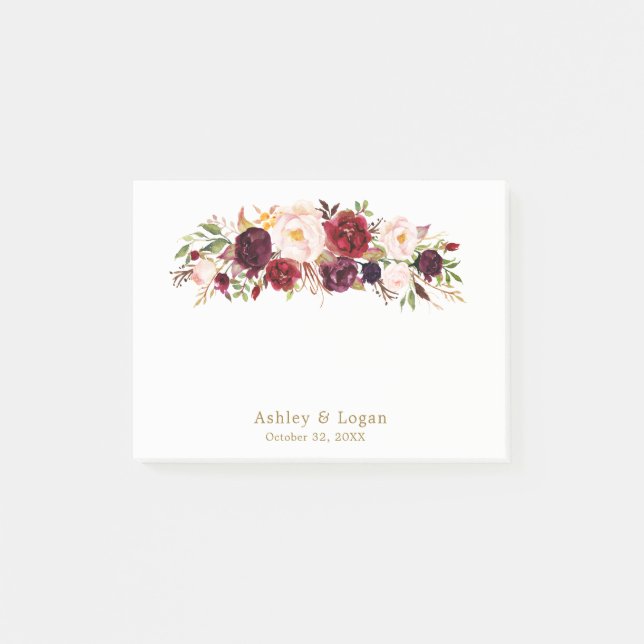 Post-it® Burgundy Elegant Floral Gold Mariage Post-it Notes (Devant)