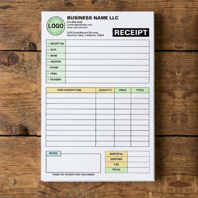 Post-it® (Business Logo Pad) Payment Sales Invoice Receipt (custom logo receipt book, personalized invoice pad with logo)