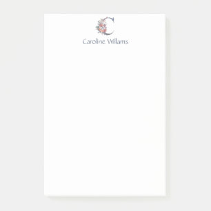 Post-it® C monogramme floral bleu personnalisé