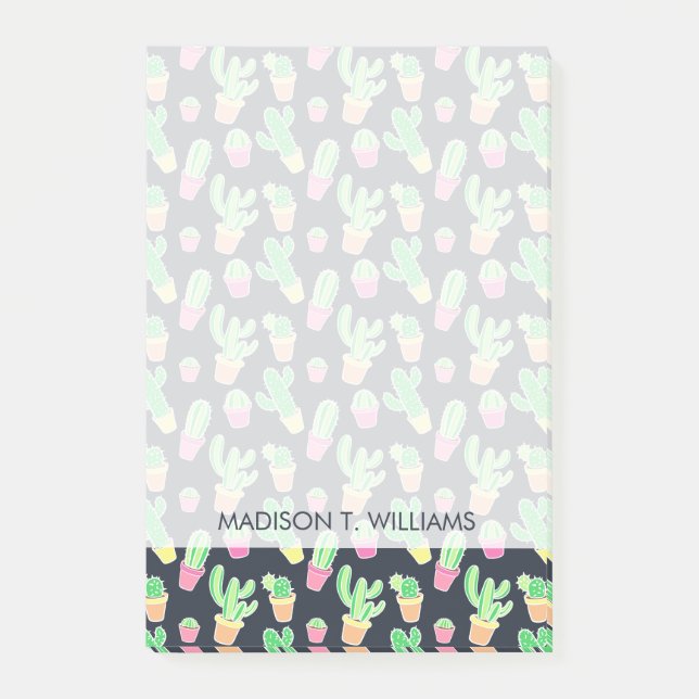 Post-it® Cactus au néon d'aquarelle dans le motif de pots (Devant)