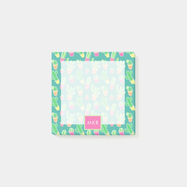 Post-it® Cactus D'Aquarelle De Neon Dans Les Motifs De Pots (Devant)