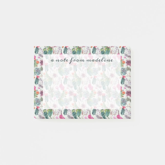 Post-it® Cactus exotique d'aquarelle de Boho et motif (Devant)