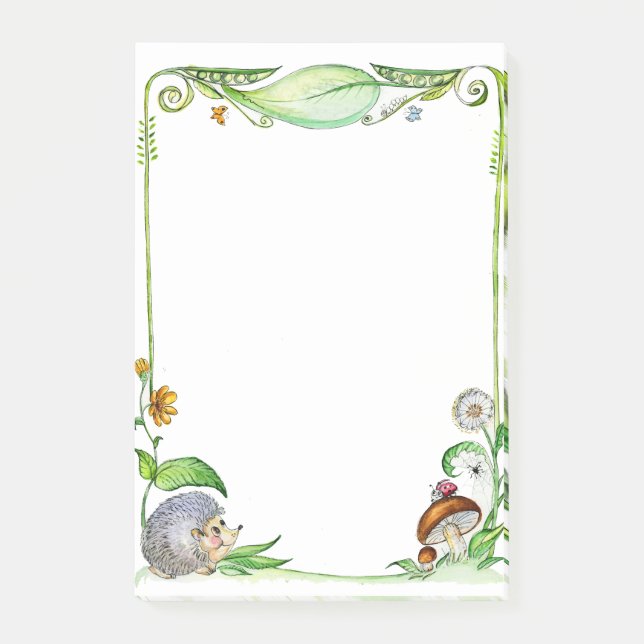 Post-it® Cadre d'aquarelle de hérisson de nature d'été (Devant)