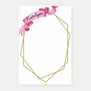 Post-it® Cadre géométrique rose Ruban Or Personnalisé