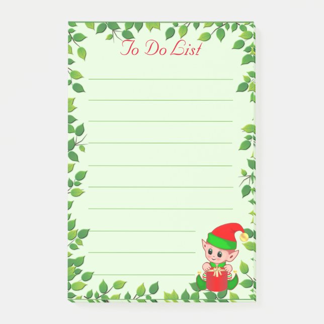 Post-it® Cadre petit elfe et feuille verte sur lin vert (Devant)