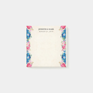 Post-it® Cadre rose et bleu Fleur Mariage élégant