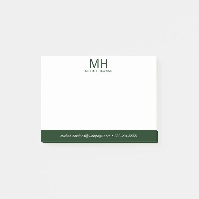 Post-it® Cahier d'hommes au monogramme vert (Devant)