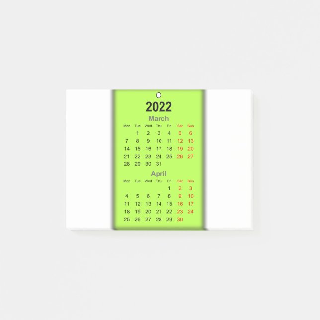 Post-it® Calendrier 2022 Mars Avril (Devant)