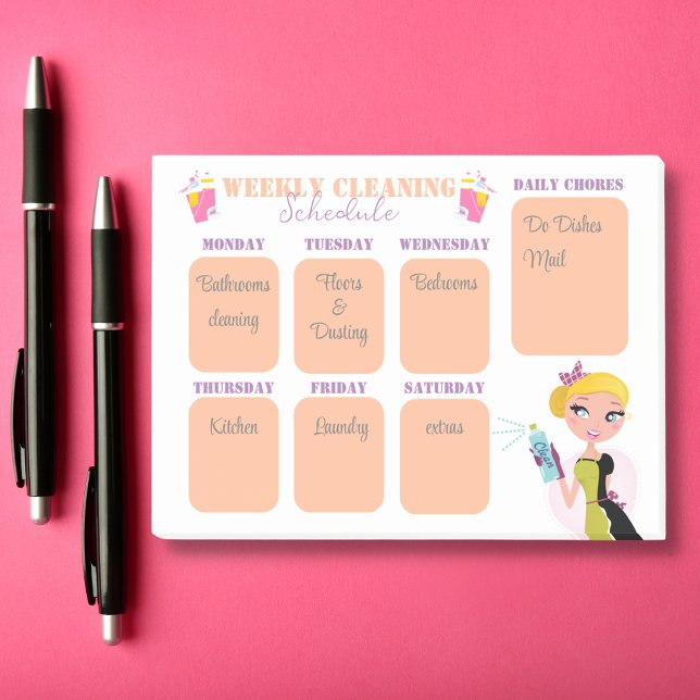 Post-it® calendrier de nettoyage hebdomadaire liste de cont (Créateur téléchargé)