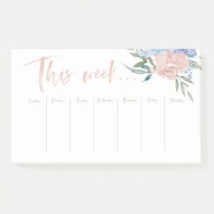 Post-it® Calendrier hebdomadaire de fleur d'aquarelle