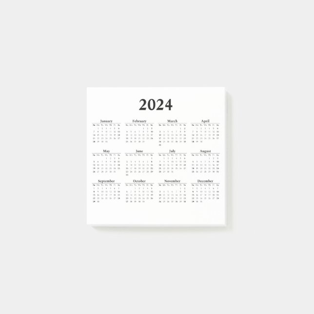 Post-it® Calendrier mensuel 2024 sur les notes postales bla (Devant)