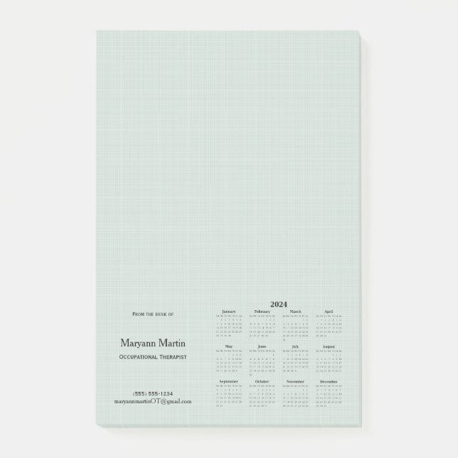 Post-it® Calendrier mensuel personnalisé 2024 Linge vert (Devant)