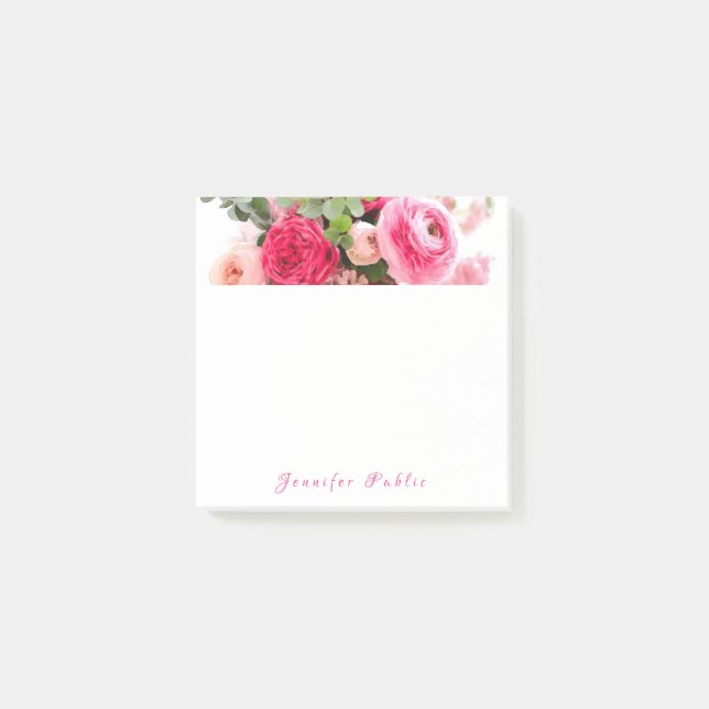 Post-it® Calligraphie Nom Aquarelle Rose Modèle Floral (Devant)