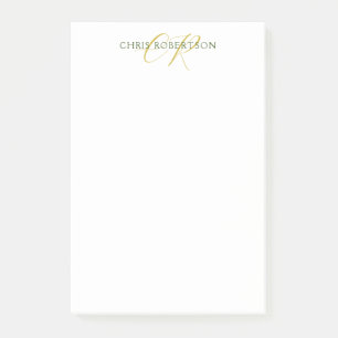Post-it® Calligraphie Nom du monogramme Or Noir Blanc Perso