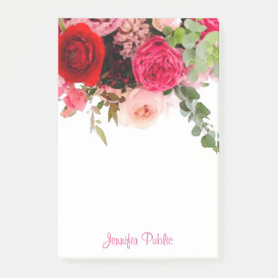 Post-it® Calligraphie Script Floral Aquarelle Rose Modèle
