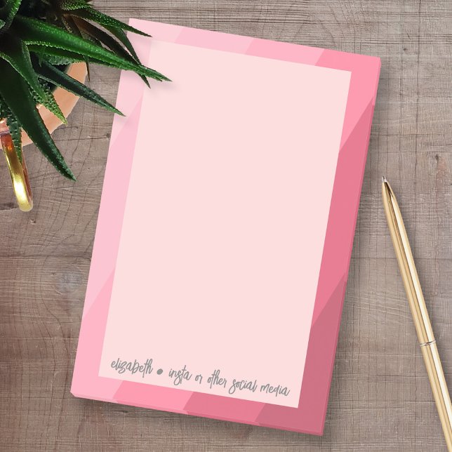 Post-it® Calligraphie simple avec rayures rétro - rose rose (Personalized Post-it Notes - add your name and other social media contact information)