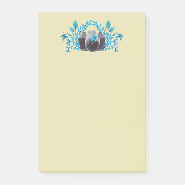 Post-it® Caméra Avec Feuilles Bleus Azur Et Papillons (Devant)