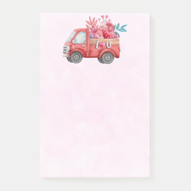 Post-it® Camion d'amour mignon avec Coeur Cargo Aquarelle (Devant)