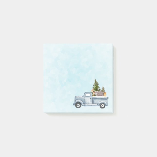 Post-it® Camion de Noël avec pins et animaux de forêt (Devant)