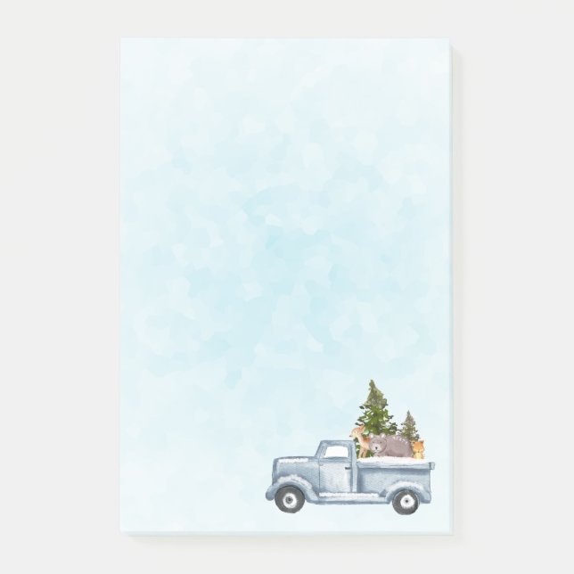 Post-it® Camion de Noël avec pins et animaux de forêt (Devant)