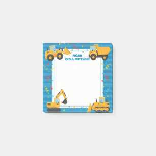 Post-it® Camions de construction bleus Mitzvah personnalisé