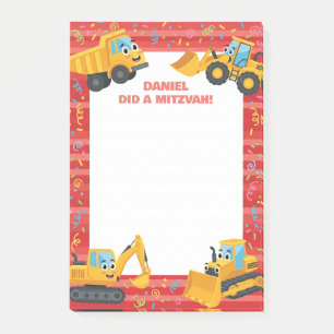 Post-it® Camions de construction rouges Mitzvah personnalis