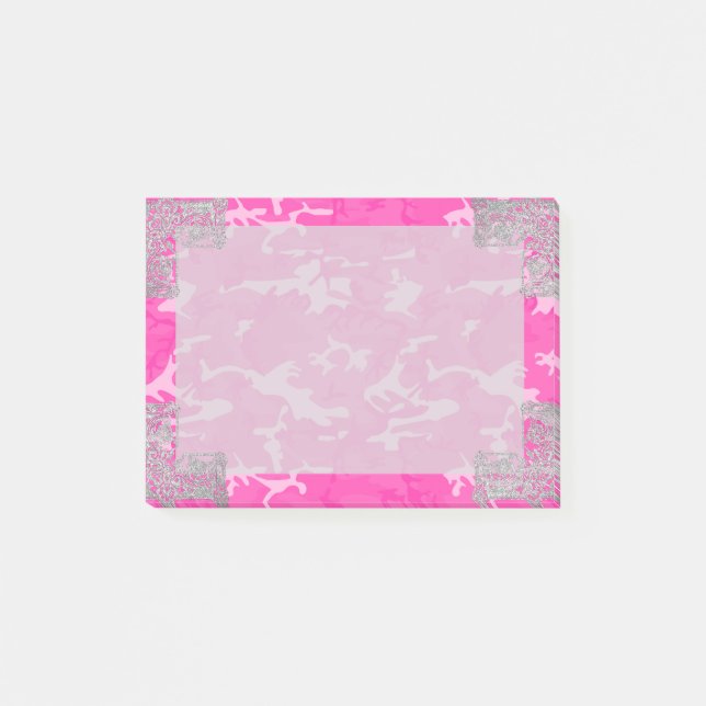 Post-it® Camo rose avec des parties scintillantes de Faux (Devant)