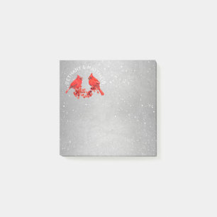 Post-it® Cardinals rouges Faux Monogrammes argentés Nom Cou