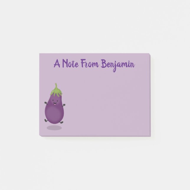 Post-it® Caricature d'aubergine d'aubergine joliment heureu (Devant)