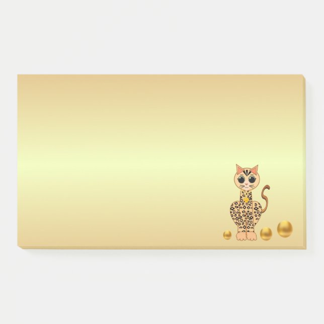 Post-it® Caricature en chat de tigre mignon sur or (Devant)