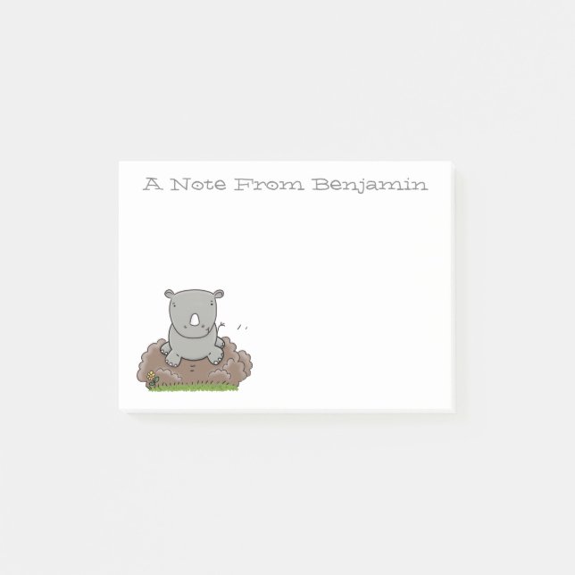 Post-it® Caricature vert de rhinocéros mignon (Devant)