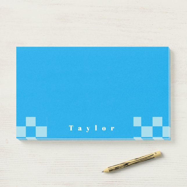 Post-it® Carré bleu foncé et clair bloque motif (Sur un bureau)
