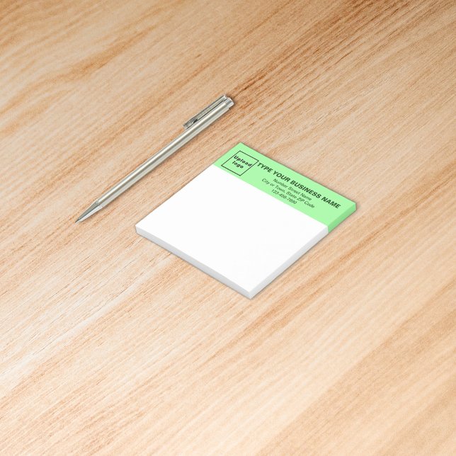 Post-it® Carré en-tête vert commercial (Build brand name awareness. Your business brand on light green heading of square post it note.)