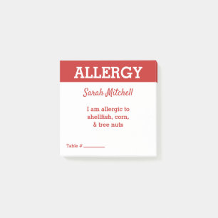 Post-it® Carte d'alerte d'allergie alimentaire pour serveur