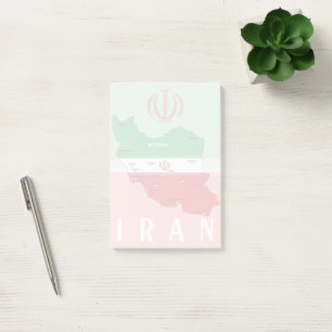 Post-it® Carte de l'Iran avec drapeau et emblème