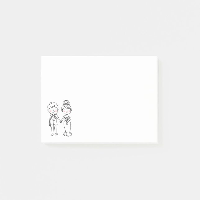 Post-it® Cartoon Mariée Groom Love Note Fiançailles Mariage (Devant)
