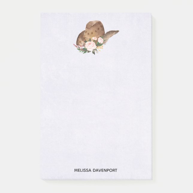 Post-it® Casquette Brown Cowgirl avec fleurs roses (Devant)