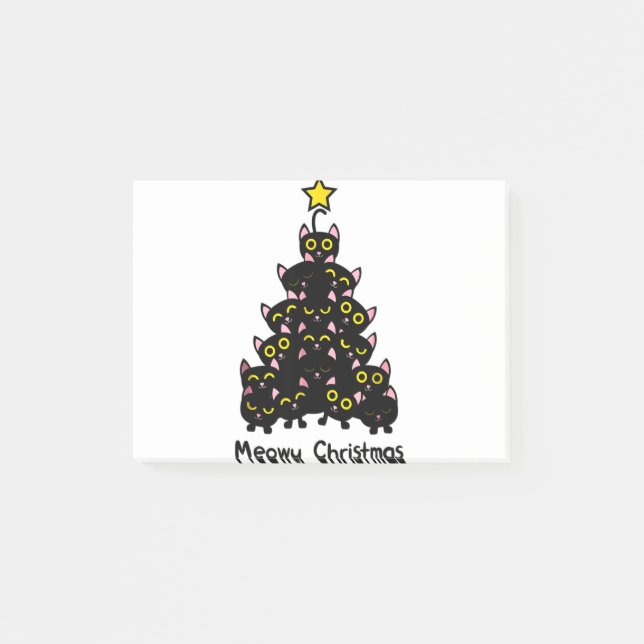 Post-it® Cat Christmas Funny Meowny Arbre de Noël Chat noir (Devant)