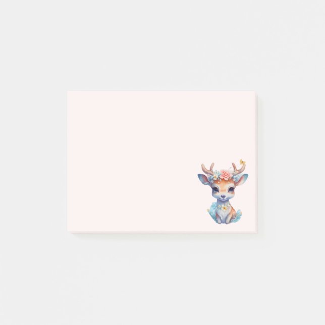 Post-it® Cerf de Bébé mignon avec Antlers et Fleurs (Devant)