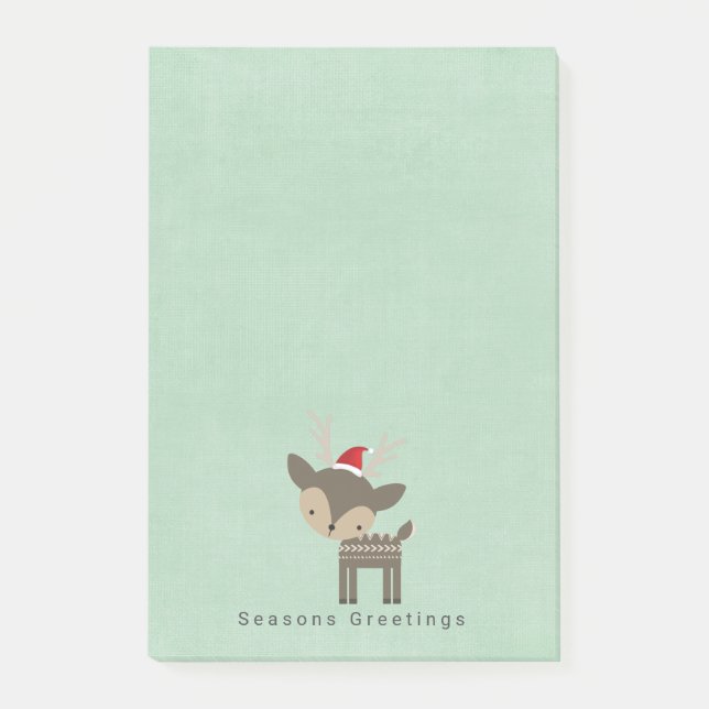 Post-it® Cerf de Noël Joyeuses Fêtes en chapeau de Père Noë (Devant)