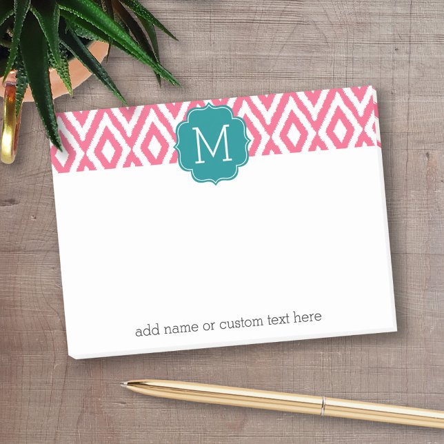 Post-it® C'est une fête - Ikat Motif avec Monogramme person (Personalized post-it notes with an area to add your name or other text)