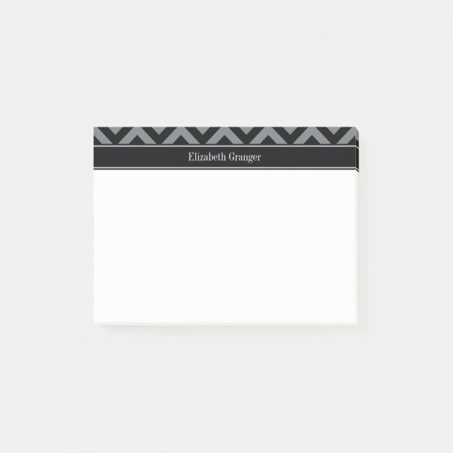 Post-it® Charbon noir LG noir Chevron Nom noir Monogramme (Devant)