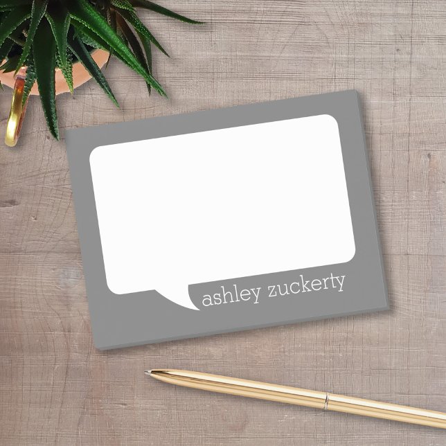 Post-it® Charcoal and White Talk Bubble with Name (Personalized post-it notes with a talk bubble and your name.)