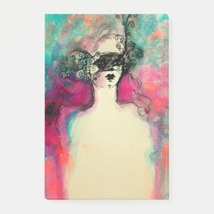 Post-it® CHARME /Dame Avec Masque Rose Vert Turquoise