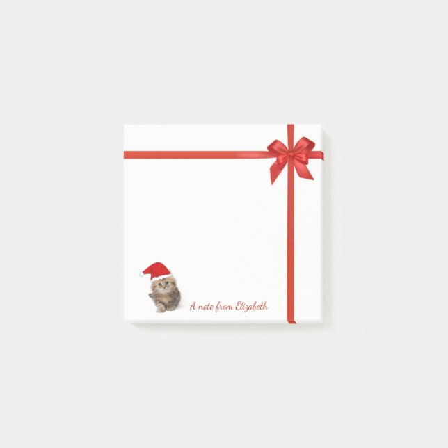 Post-it® Chat adorable avec chapeau de Père Noël, Chat roug (Devant)
